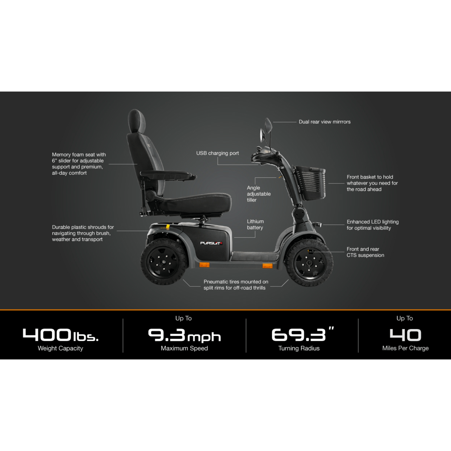 Pride Pursuit 2 Outdoor 4-Wheel Mobility Scooter