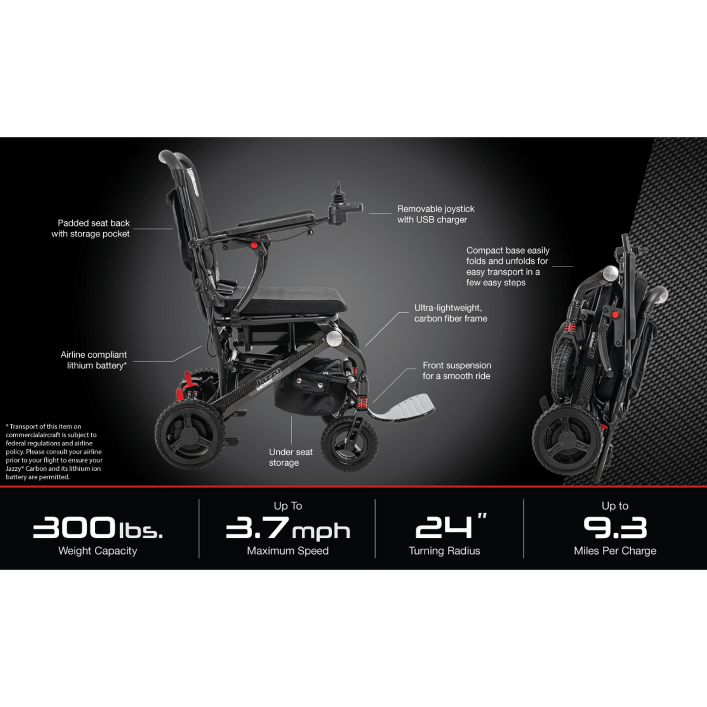 Pride Jazzy Carbon Travel Folding Power Wheelchair