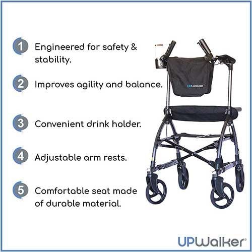 UpWalker Standard Upright Walker Rollator With Seat And Brakes H200